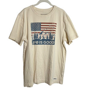 Life Is Good Men's Cream Short Sleeve Graphic Tee with Red & Blue Print